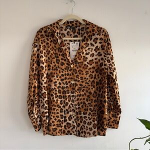 NWT | ZARA Animal Print Button Satin Blouse | Small